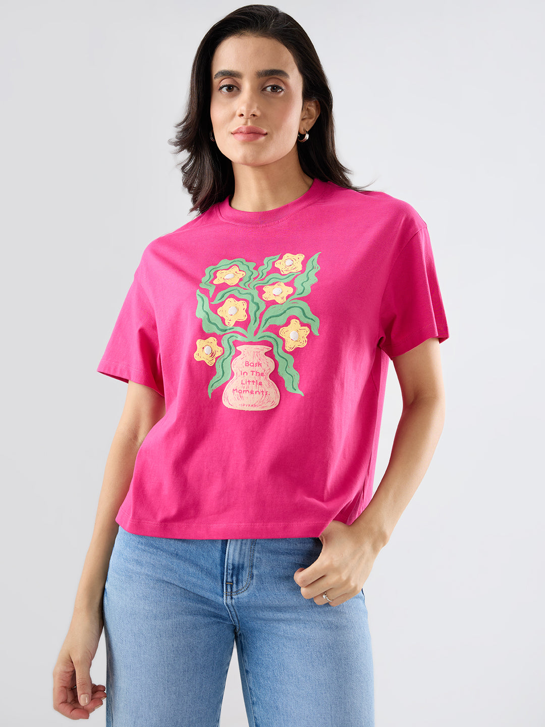 Women T-Shirt Graphic Pink Oversized Fit