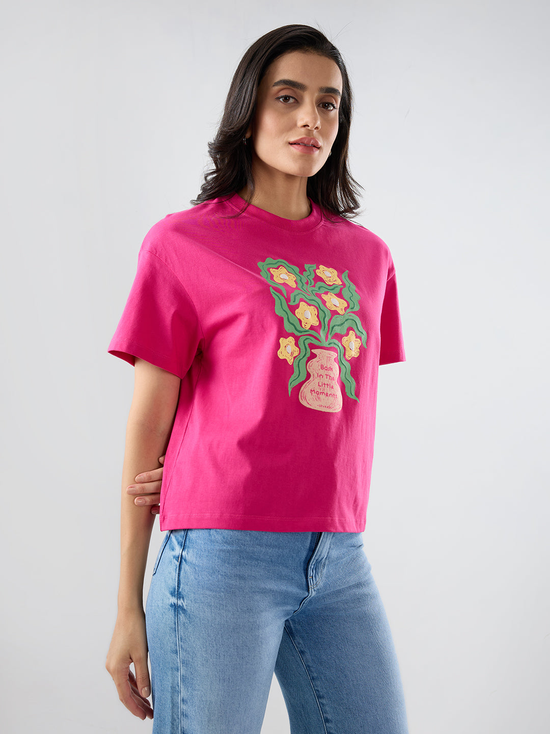 Women T-Shirt Graphic Pink Oversized Fit
