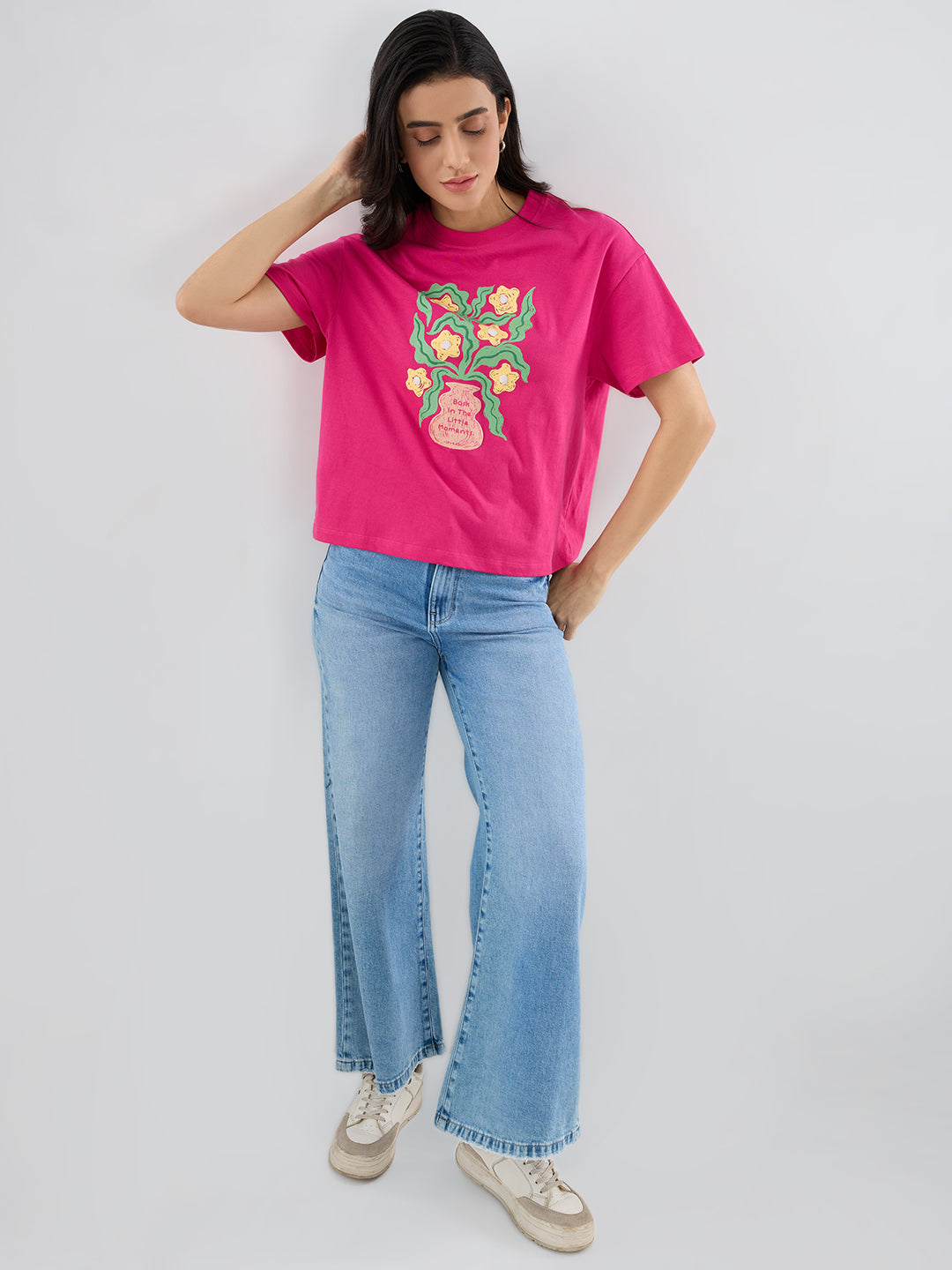 Women T-Shirt Graphic Pink Oversized Fit