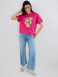 Women T-Shirt Graphic Pink Oversized Fit