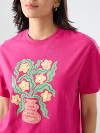 Women T-Shirt Graphic Pink Oversized Fit