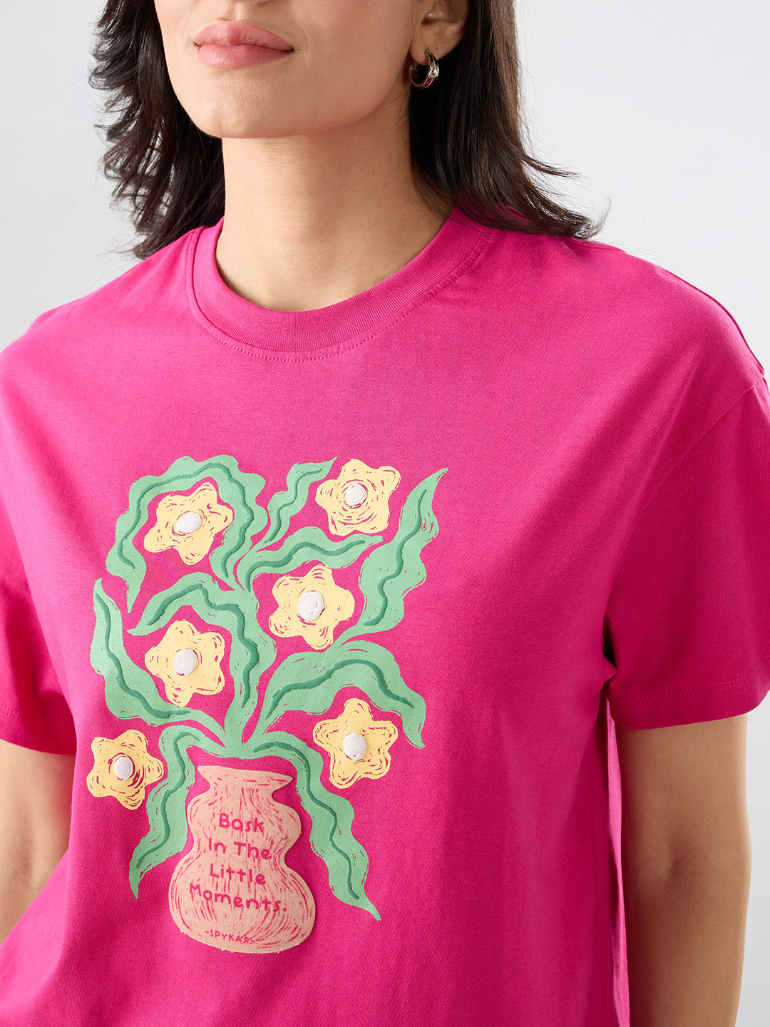 Women T-Shirt Graphic Pink Oversized Fit