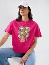 Women T-Shirt Graphic Pink Oversized Fit