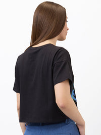 Women T-Shirt Solid Black Boxy Fit