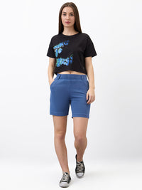 Women T-Shirt Solid Black Boxy Fit