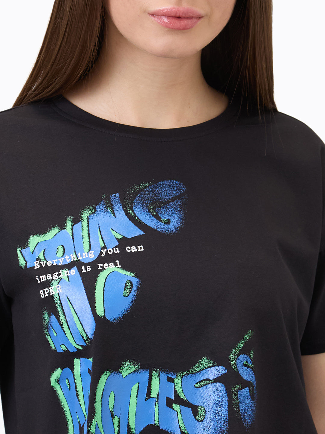 Women T-Shirt Solid Black Boxy Fit