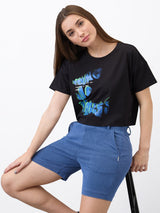 Women T-Shirt Solid Black Boxy Fit