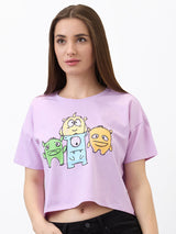 Women T-Shirt Solid Purple Boxy Fit