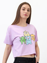 Women T-Shirt Solid Purple Boxy Fit