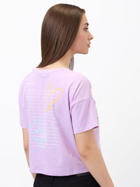 Women T-Shirt Solid Purple Boxy Fit