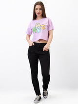 Women T-Shirt Solid Purple Boxy Fit