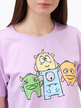 Women T-Shirt Solid Purple Boxy Fit