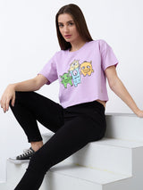 Women T-Shirt Solid Purple Boxy Fit