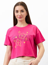 Women T-Shirt Solid Pink Boxy Fit
