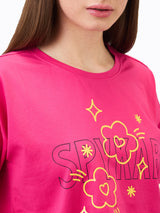 Women T-Shirt Solid Pink Boxy Fit