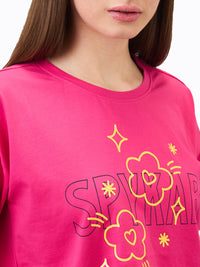 Women T-Shirt Solid Pink Boxy Fit