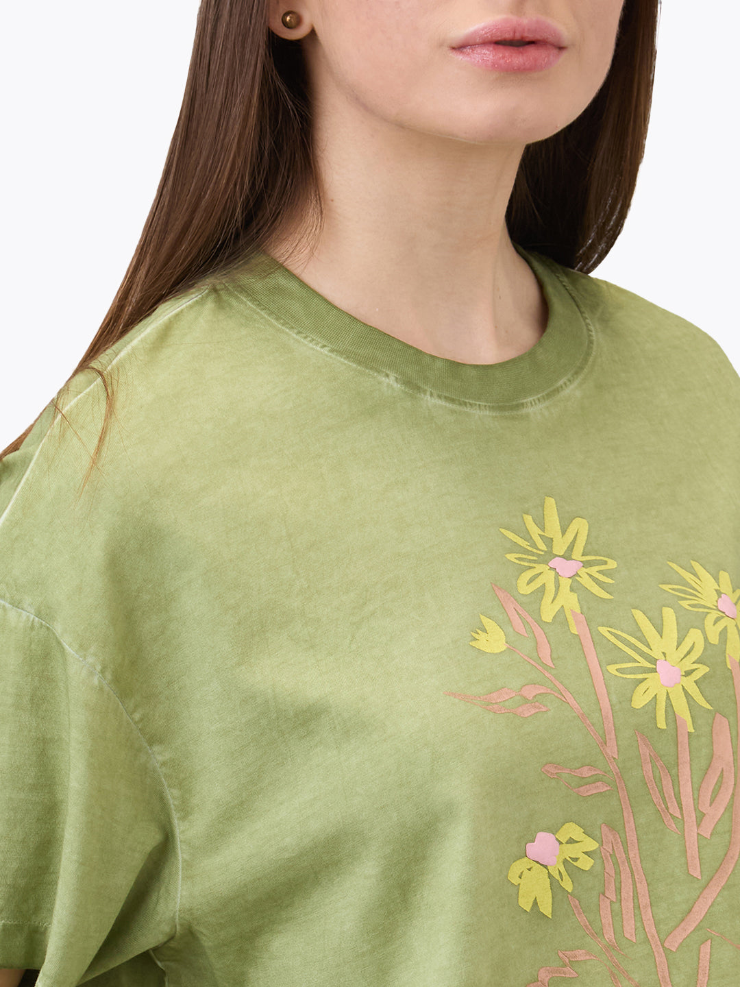 Spykar Green Oversized Solid Half Sleeve T-Shirt For Women