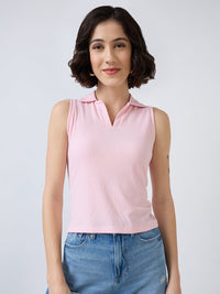 Women T-Shirt Solid Pink Slim Fit