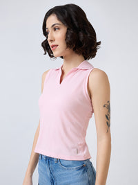 Women T-Shirt Solid Pink Slim Fit