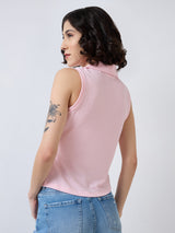 Women T-Shirt Solid Pink Slim Fit