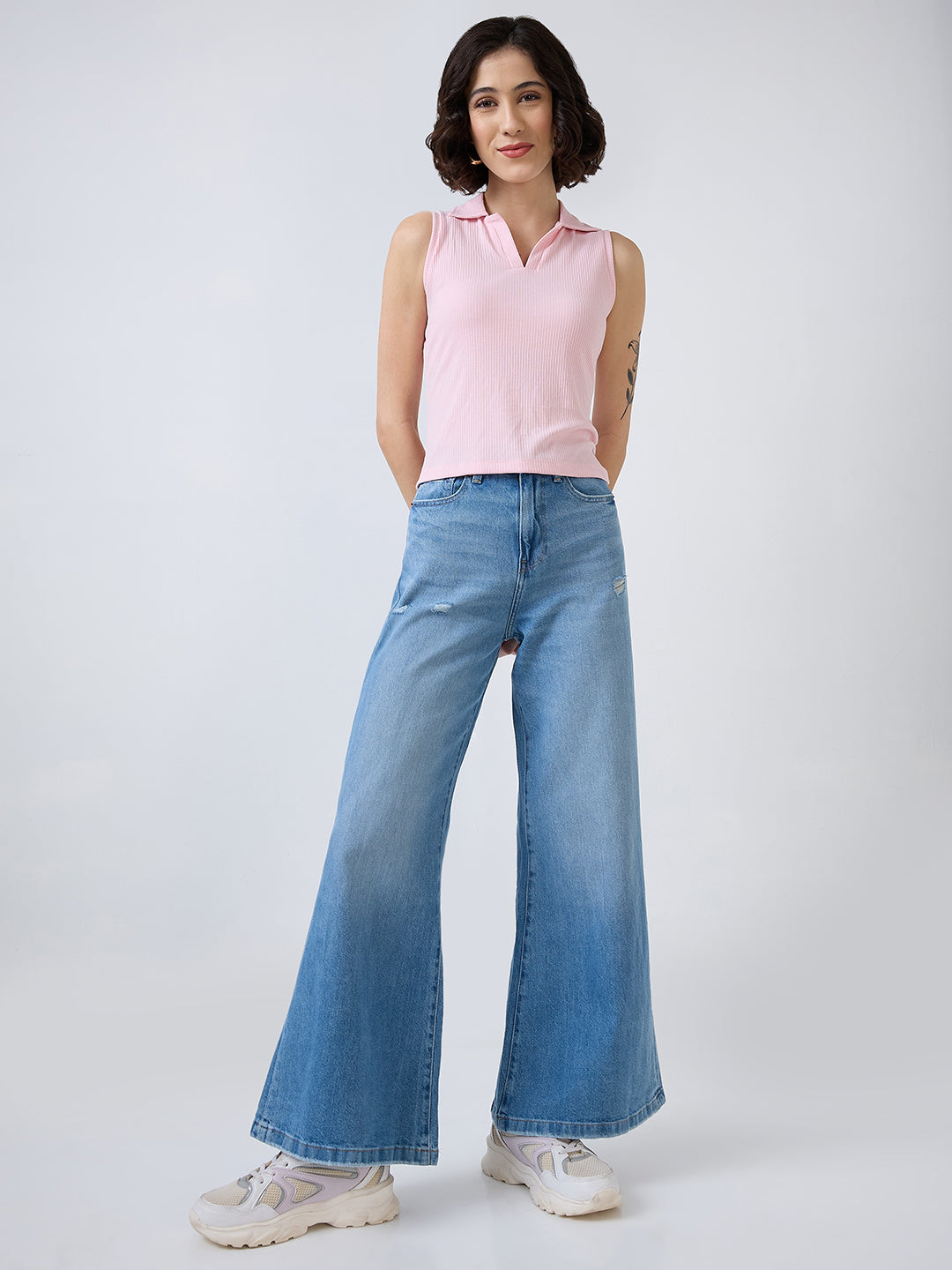 Women T-Shirt Solid Pink Slim Fit
