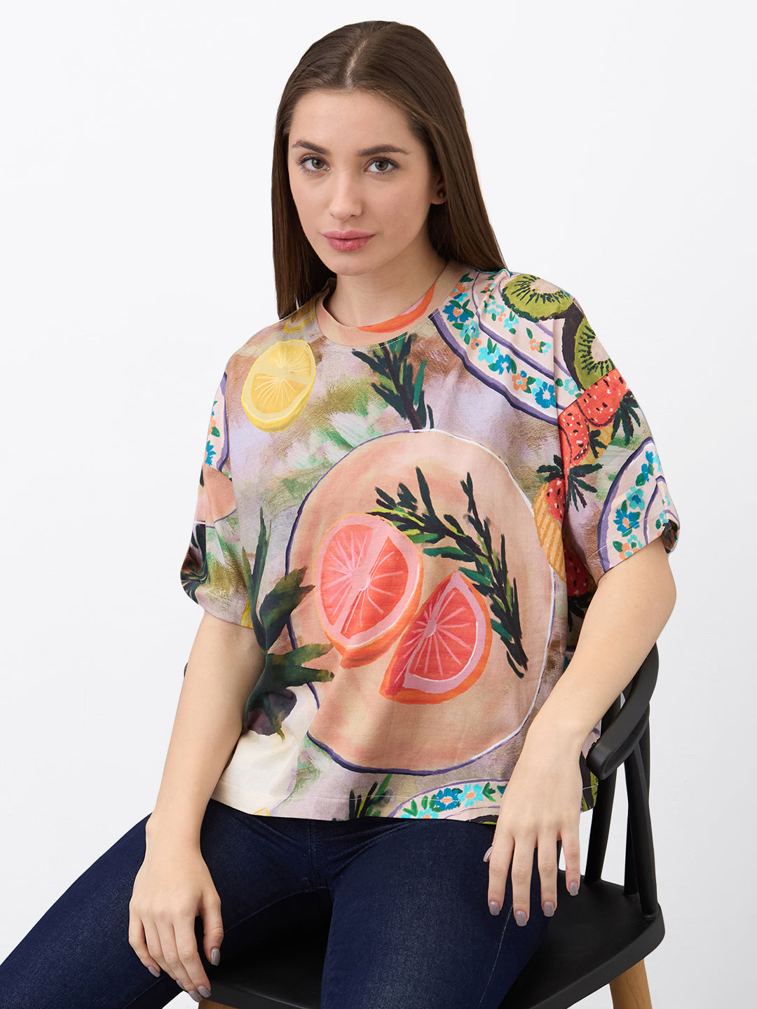 Spykar Pink Oversized Printed Half Sleeve T-Shirt For Women