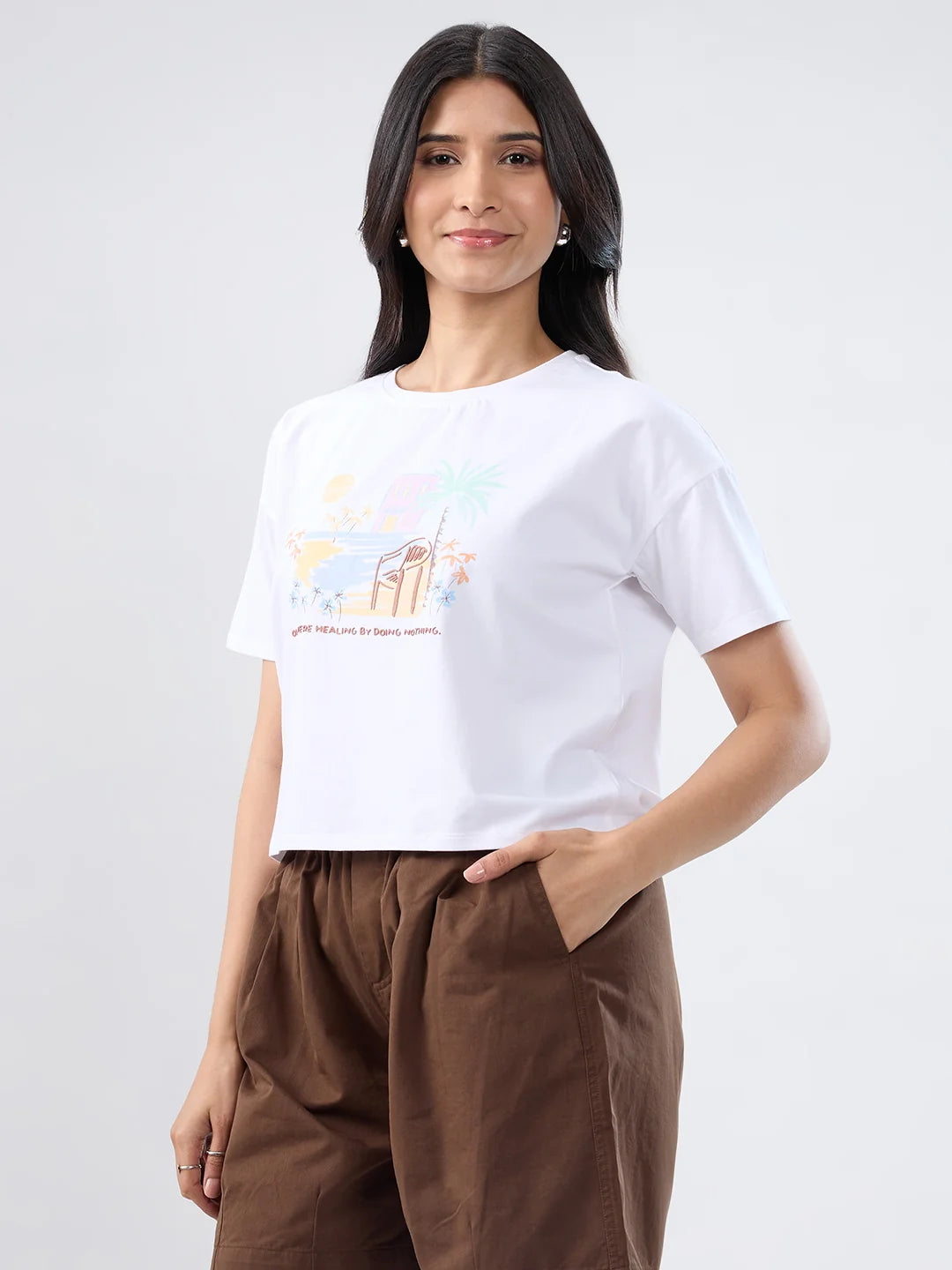 Women T-Shirt Graphic White Boxy Fit