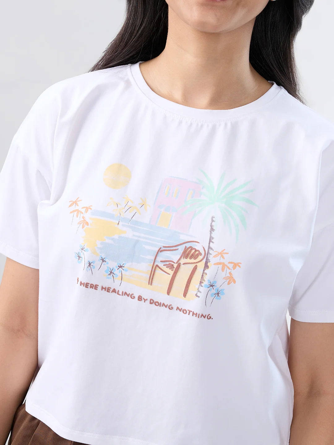 Women T-Shirt Graphic White Boxy Fit