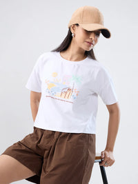 Women T-Shirt Graphic White Boxy Fit
