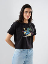 Women T-Shirt Graphic Black Boxy Fit