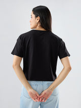 Women T-Shirt Graphic Black Boxy Fit
