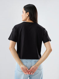 Women T-Shirt Graphic Black Boxy Fit