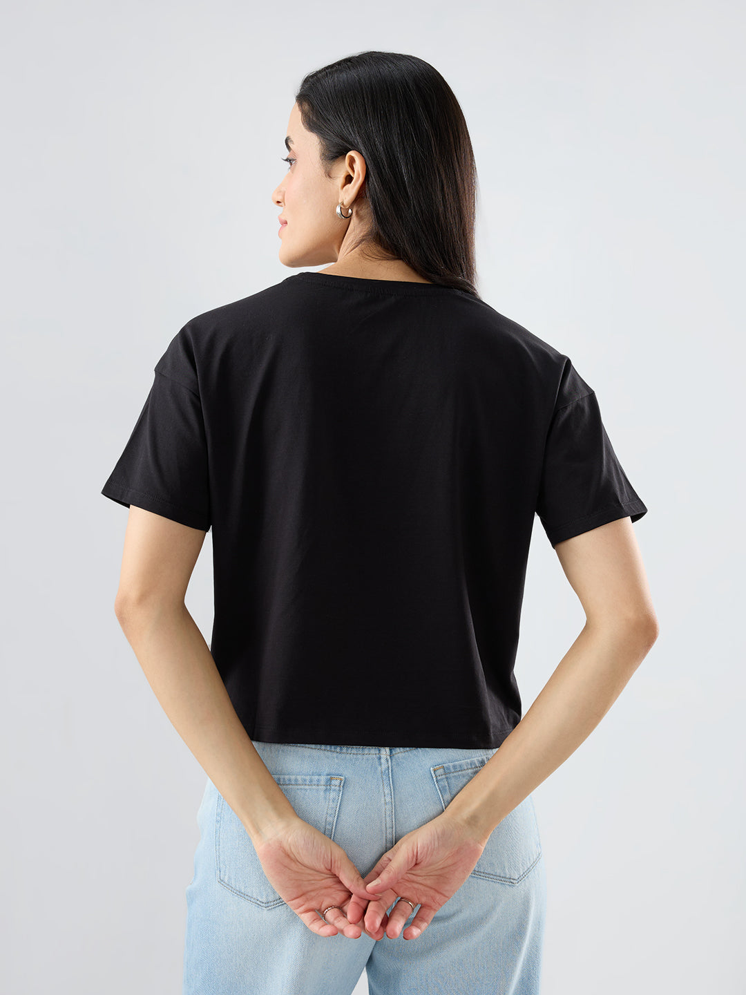 Women T-Shirt Graphic Black Boxy Fit