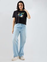 Women T-Shirt Graphic Black Boxy Fit