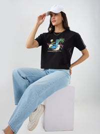 Women T-Shirt Graphic Black Boxy Fit