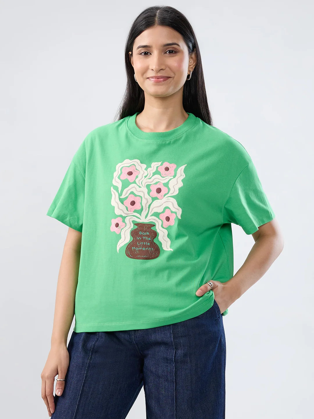 Women T-Shirt Graphic Green Oversized Fit