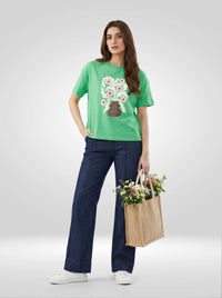 Women T-Shirt Graphic Green Oversized Fit