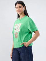 Women T-Shirt Graphic Green Oversized Fit