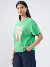 Women T-Shirt Graphic Green Oversized Fit