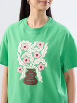 Women T-Shirt Graphic Green Oversized Fit