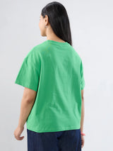 Women T-Shirt Graphic Green Oversized Fit