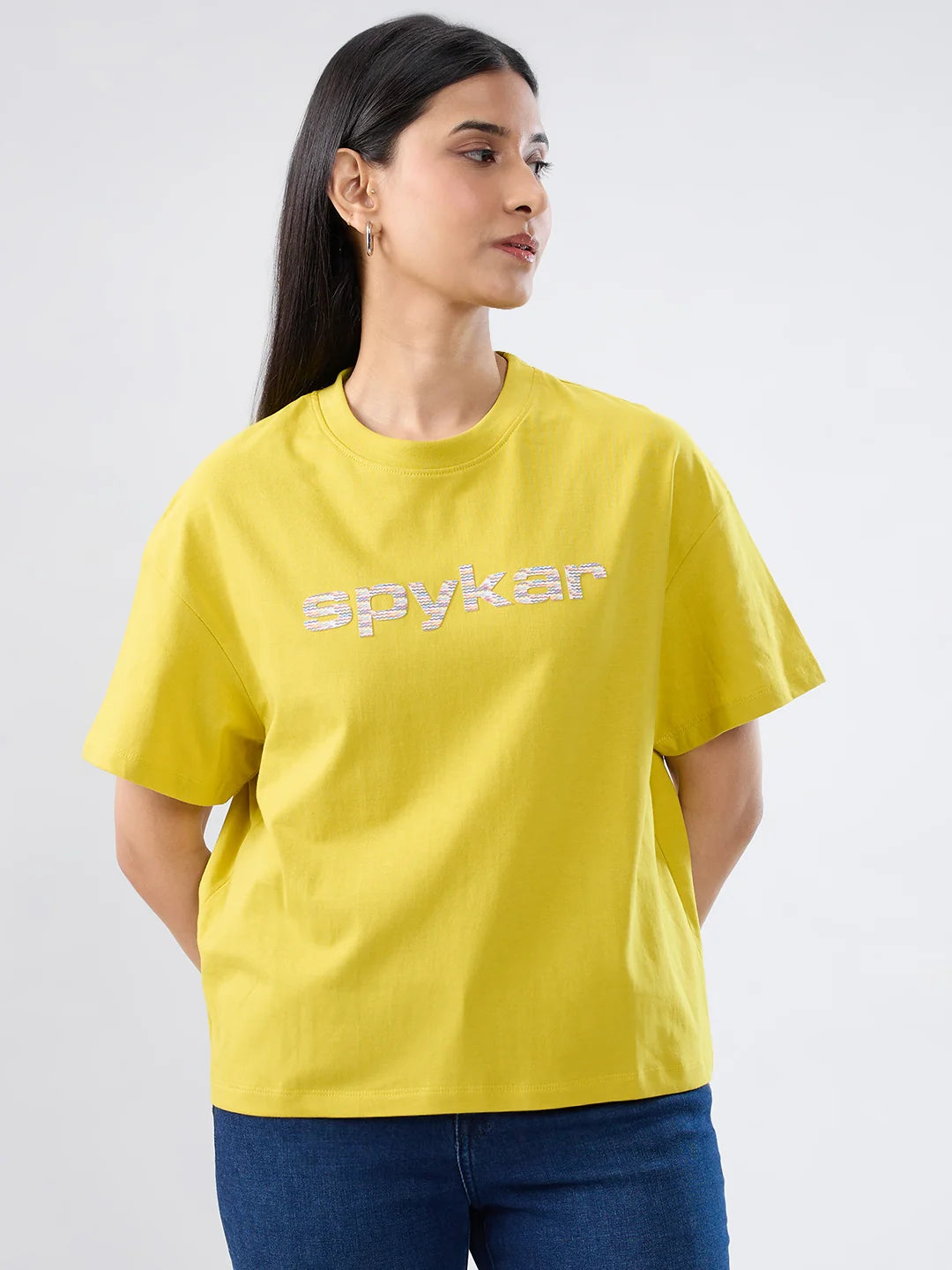 Women T-Shirt Graphic Yellow Oversized Fit