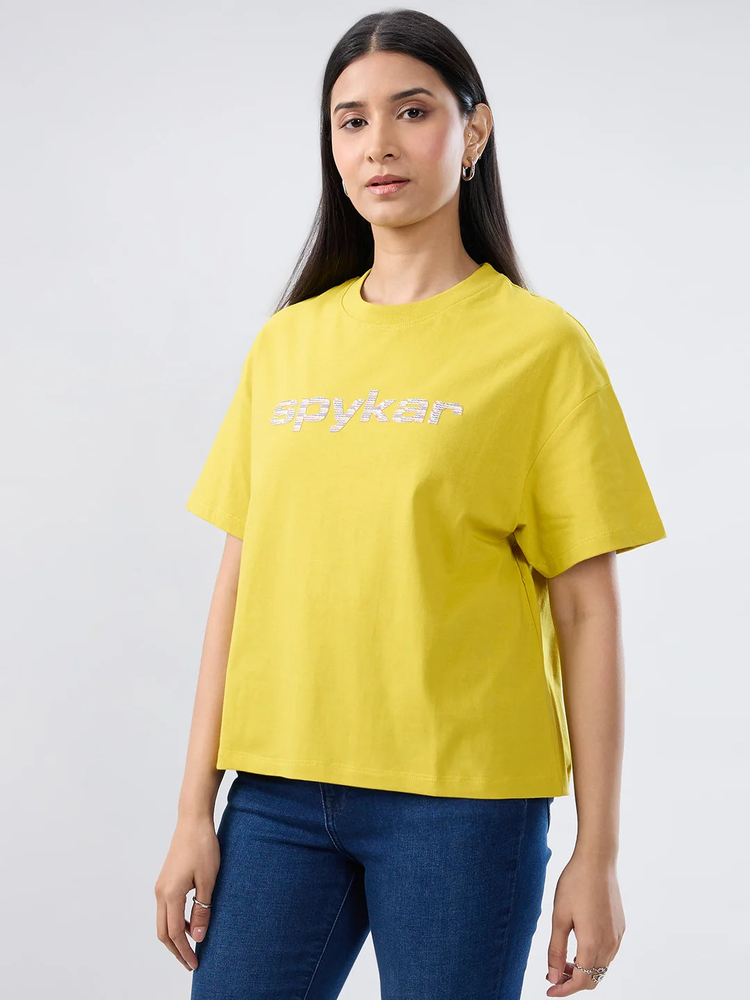 Women T-Shirt Graphic Yellow Oversized Fit