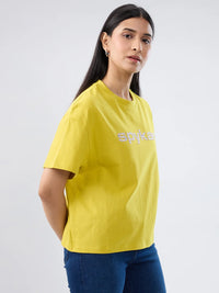 Women T-Shirt Graphic Yellow Oversized Fit
