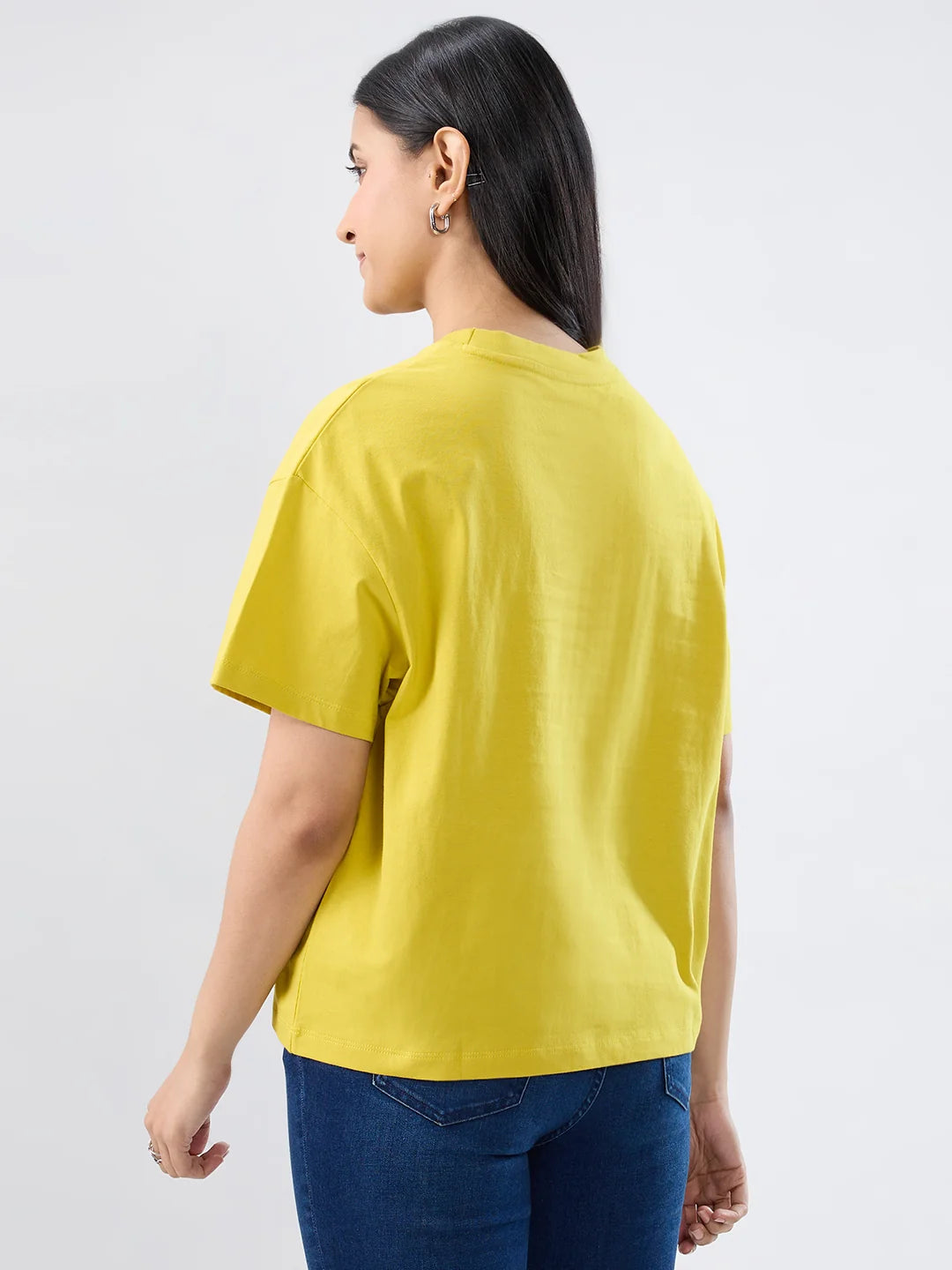 Women T-Shirt Graphic Yellow Oversized Fit