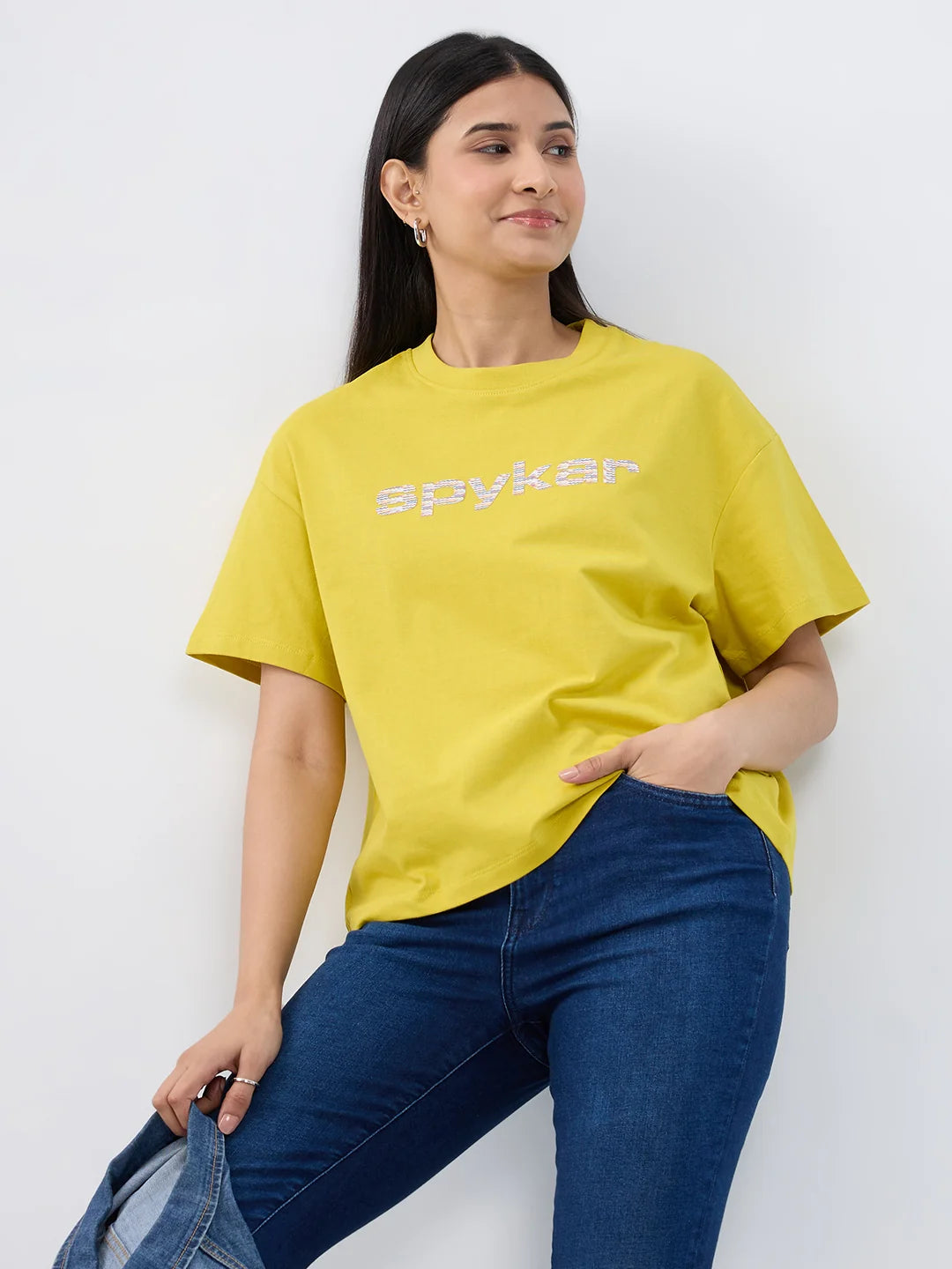 Women T-Shirt Graphic Yellow Oversized Fit
