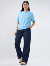 Women T-Shirt Graphic Blue Oversized Fit