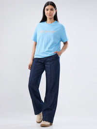Women T-Shirt Graphic Blue Oversized Fit