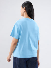 Women T-Shirt Graphic Blue Oversized Fit