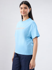 Women T-Shirt Graphic Blue Oversized Fit